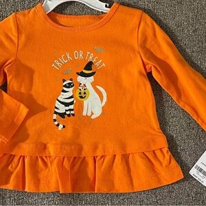 Carter's Baby Girl Orange Trick or Treat Long Sleeve Halloween Ruffle Tee 18 M